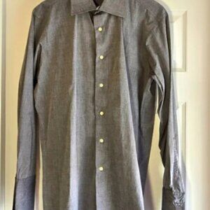 BARNEYS NEW YORK Men's Long Sleeve Cotton SHIRT 15 1/2‎ Large Gray French Cuffs